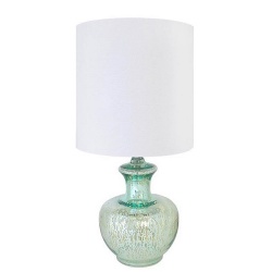 Green Glass Table Lamp with White Fabric Shade