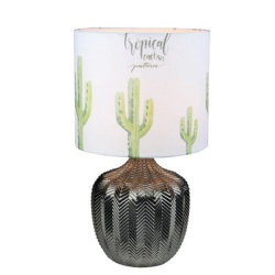 Grey Ceramic Table Lamp with Print Light Shade