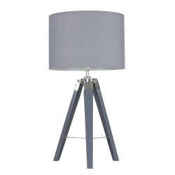 Grey Tripod Wooden Table Lamp