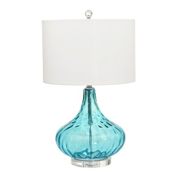 Blue Glass Table Lamp with Fabric Shade